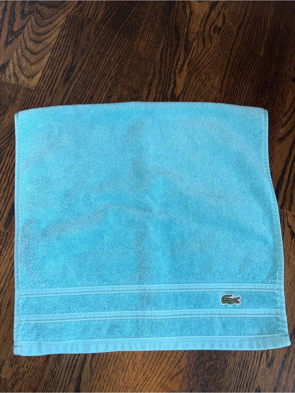 Lacoste Hand Towel Teal Blue 100% Cotton Crocodile Logo 28 X 14 1/4